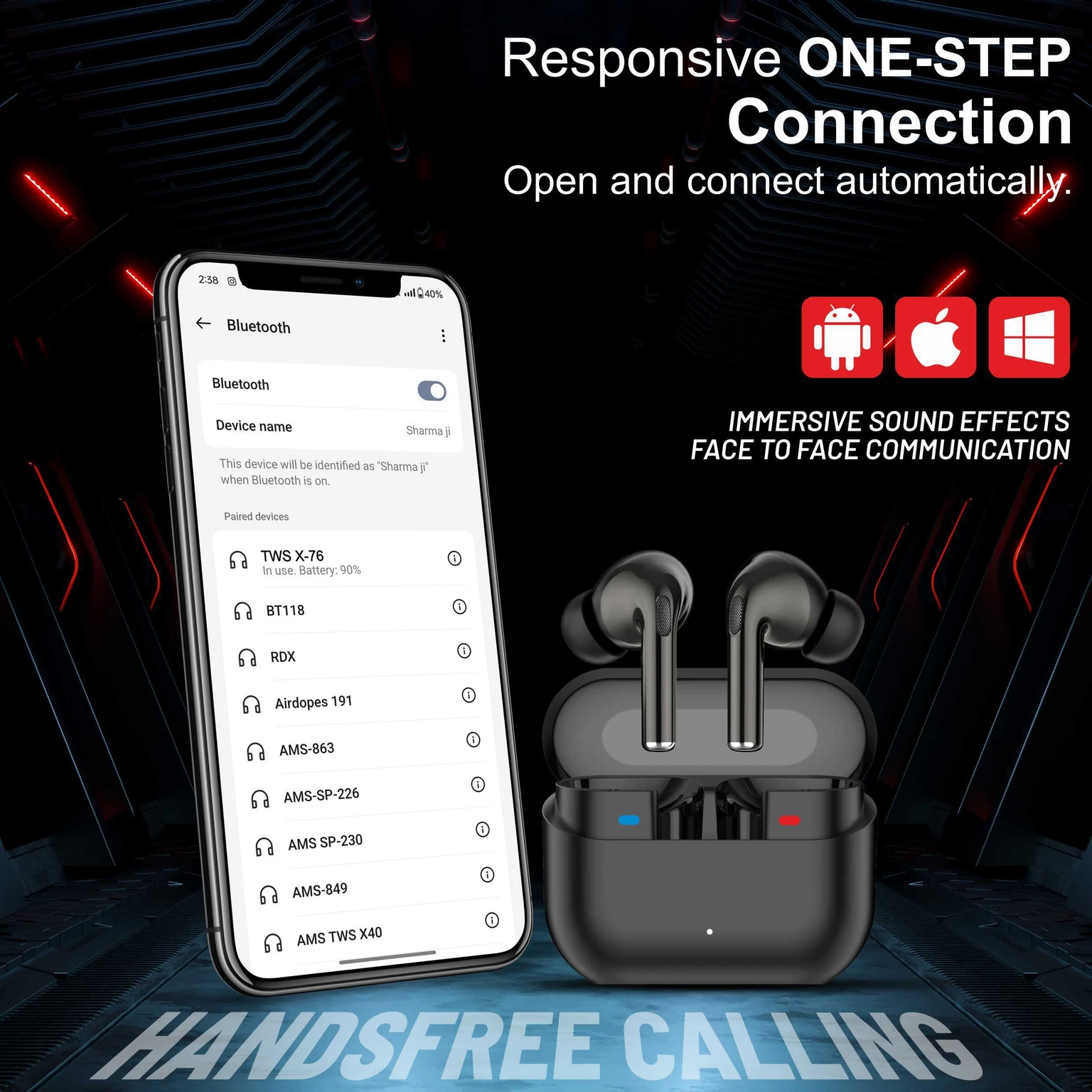 RVT Buds Pro earbuds with charging case