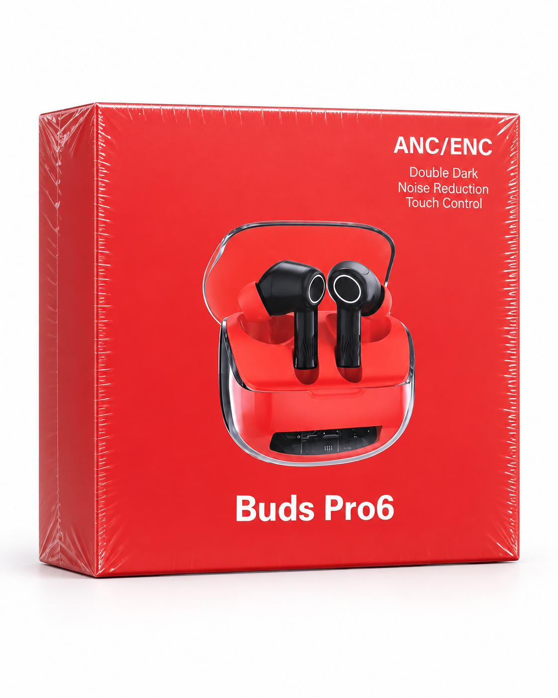 Buds Pro6 wireless earbuds in red with touch control