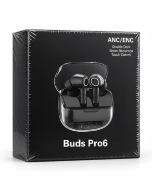 Buds Pro6 wireless earbuds in black with ANC and ENC noise reduction