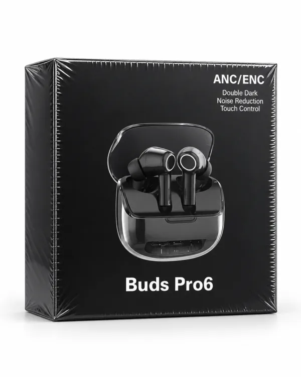 Buds Pro6 wireless earbuds in black with ANC and ENC noise reduction